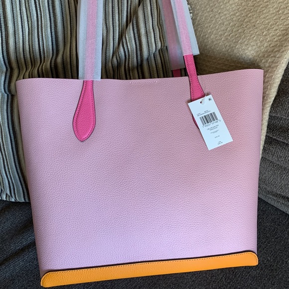 SOLD⛔️Authentic COACH Colorblock Pebbled natural leather snap Logo large tote - Picture 5 of 16